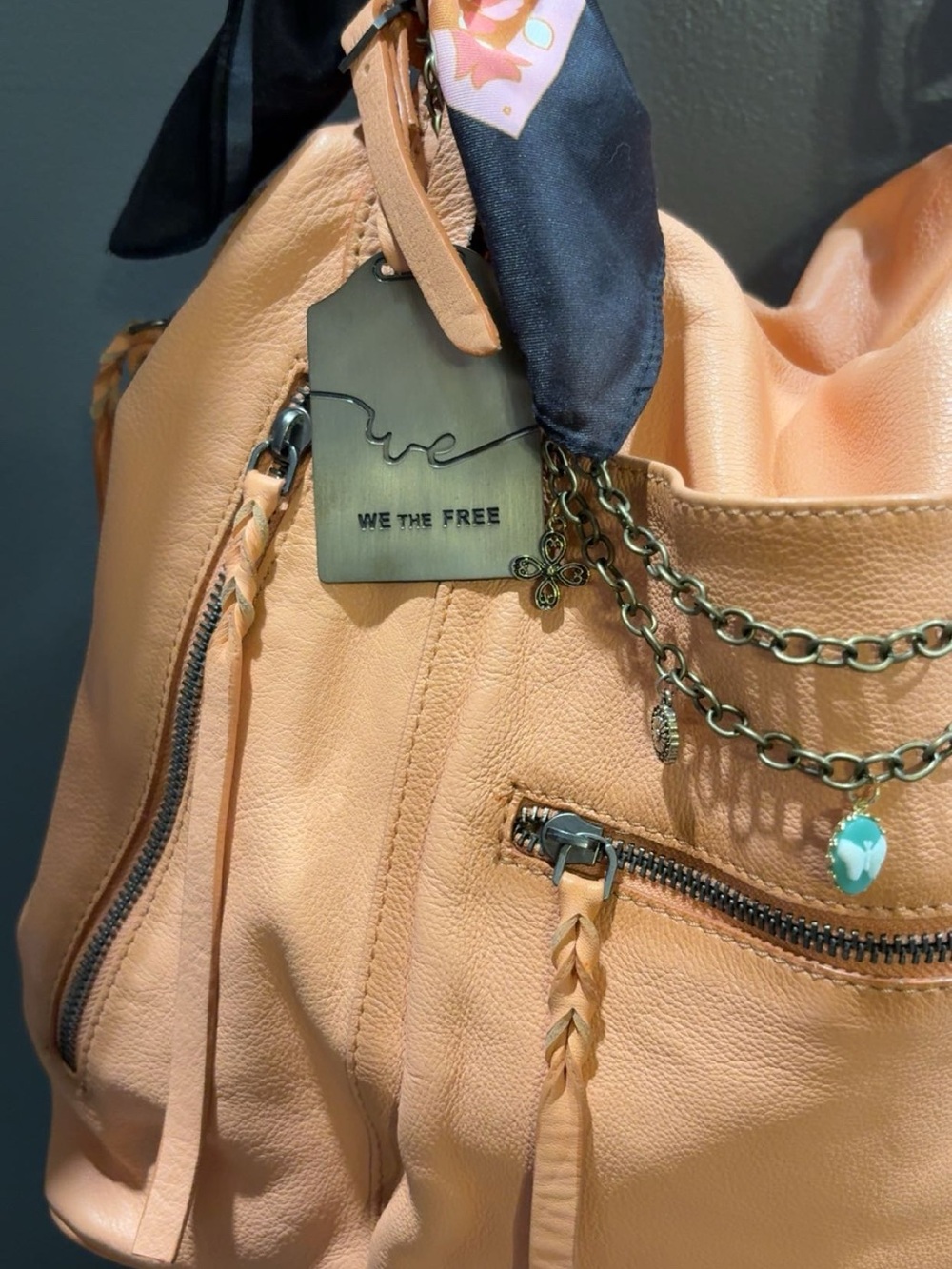 Free People Emerson Bag in Apricot with Charm Chains and Scarf - Picture 8 of 10